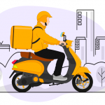 Motorista de un servicio de delivery haciendo un reparto